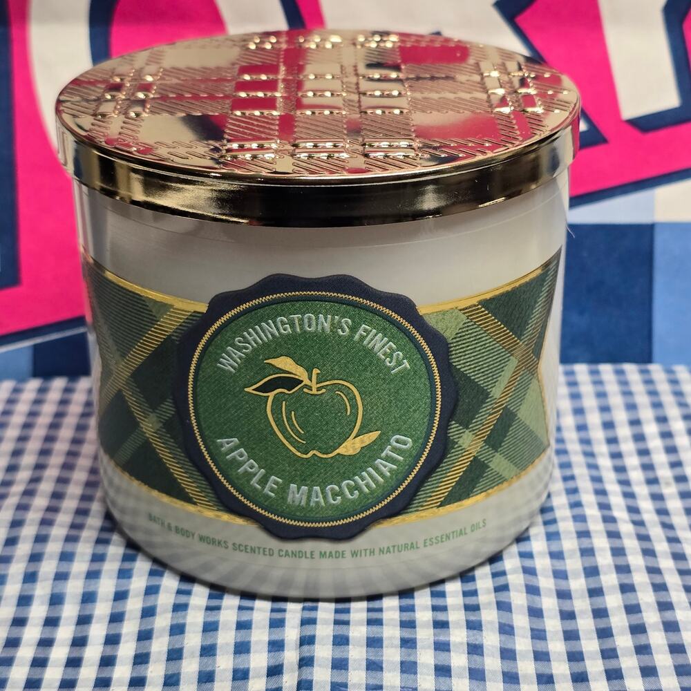 BBW Washington's Finest Apple Macchiato Large 3 Wick Candle Home Fragrance - Picture 1 of 2